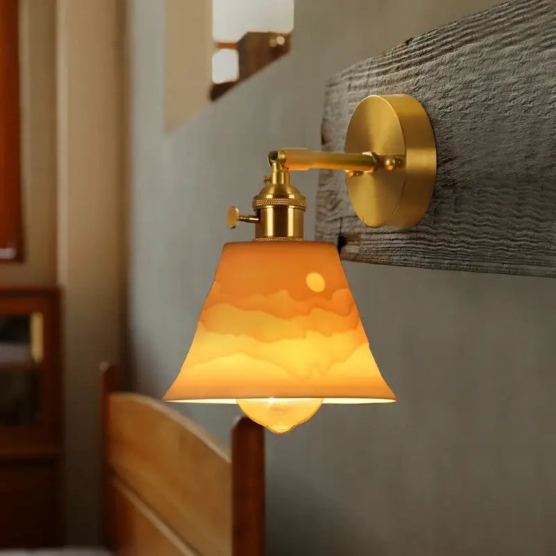 Vintage brass and frosted glass wall sconce – bedroom ceramic led wall