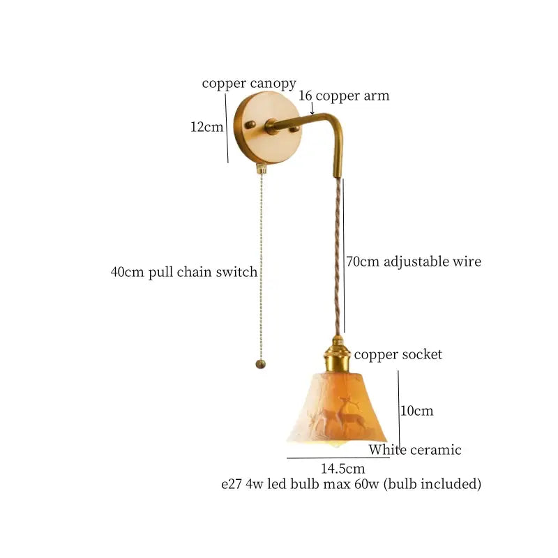 Vintage brass and frosted glass wall sconce – bedroom ceramic led wall