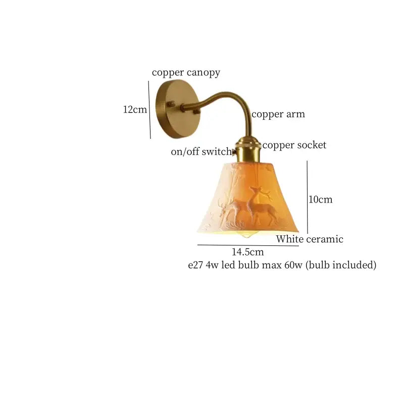 Vintage brass and frosted glass wall sconce – bedroom ceramic led wall
