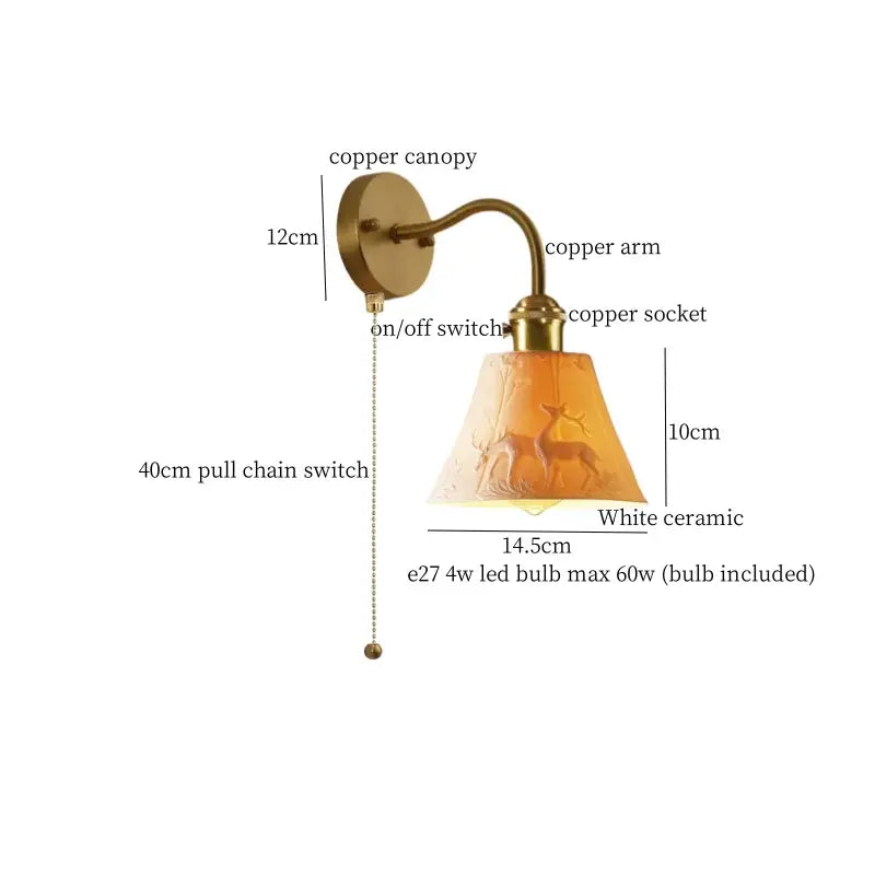 Vintage brass and frosted glass wall sconce – bedroom ceramic led wall