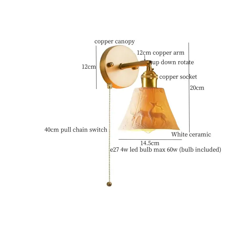 Vintage brass and frosted glass wall sconce – bedroom ceramic led wall