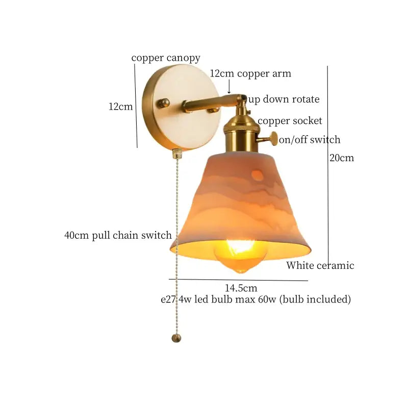 Vintage brass and frosted glass wall sconce – bedroom ceramic led wall