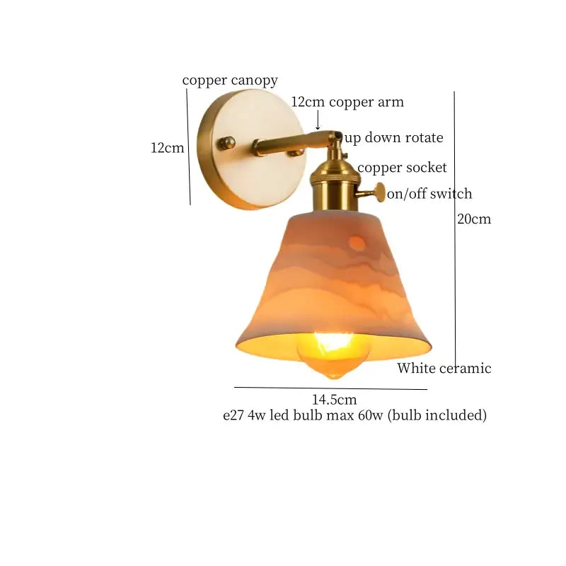 Vintage brass and frosted glass wall sconce – bedroom ceramic led wall