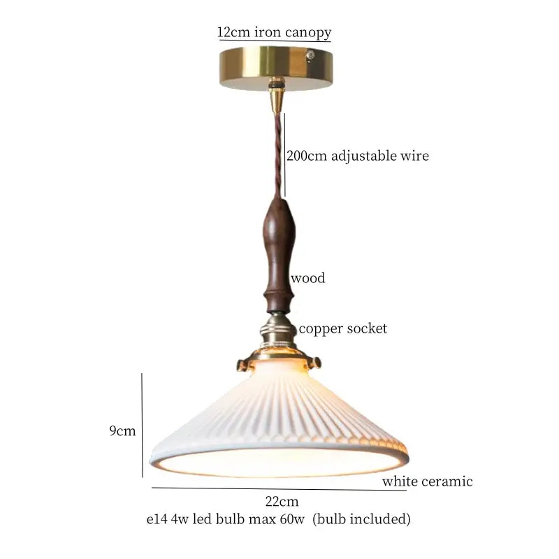 Vintage brass and off-white ceramic led pendant light for dining room