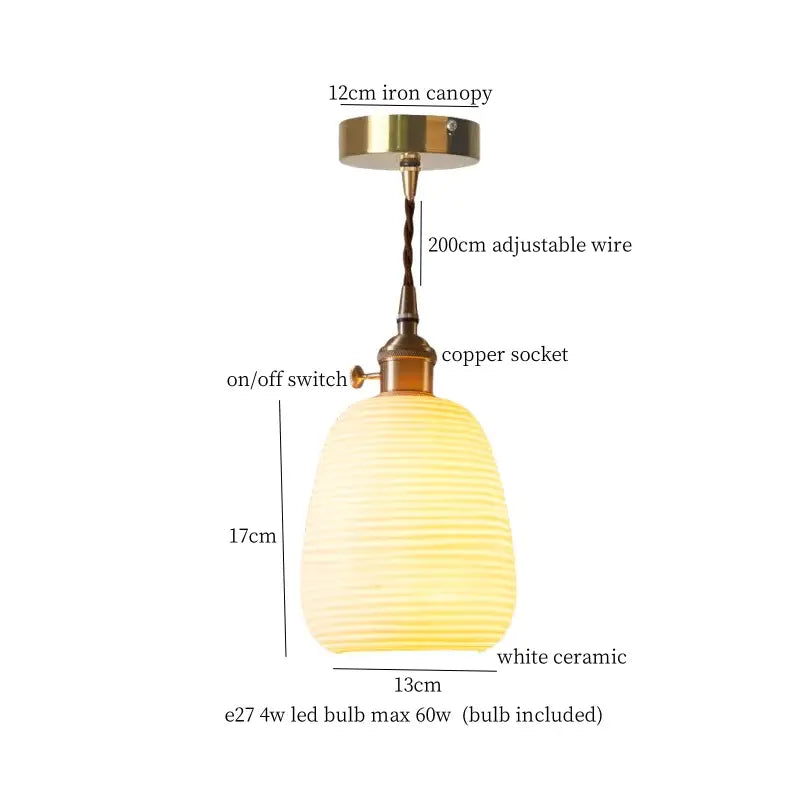 Vintage brass and off-white ceramic led pendant light for dining room