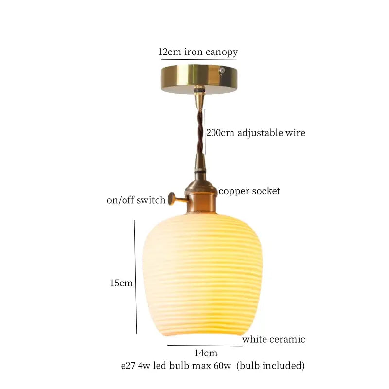 Vintage brass and off-white ceramic led pendant light for dining room