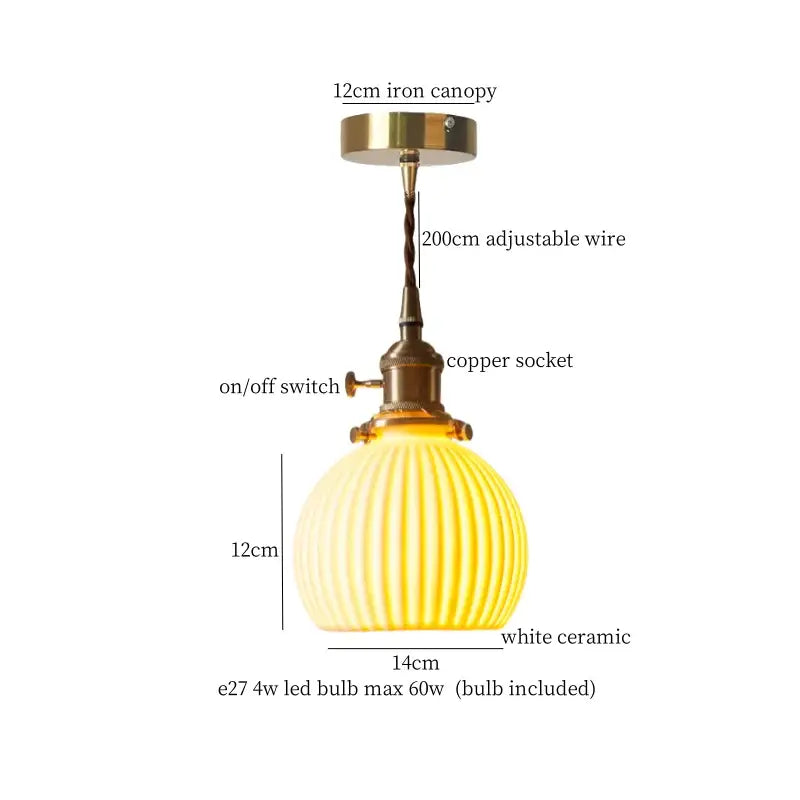 Vintage brass and off-white ceramic led pendant light for dining room