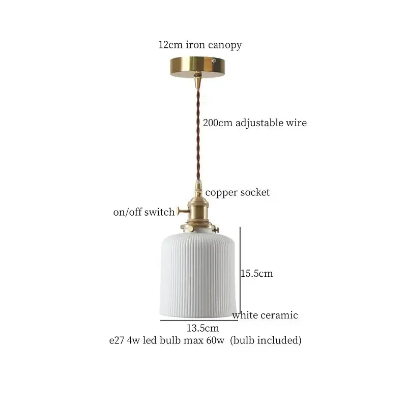 Vintage brass and off-white ceramic led pendant light for dining room