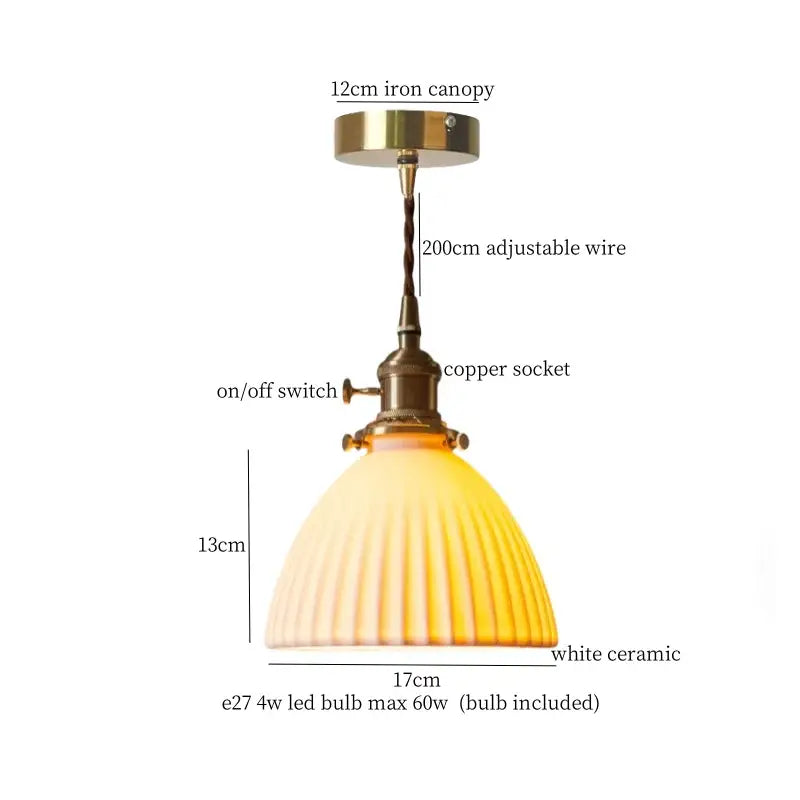 Vintage brass and off-white ceramic led pendant light for dining room