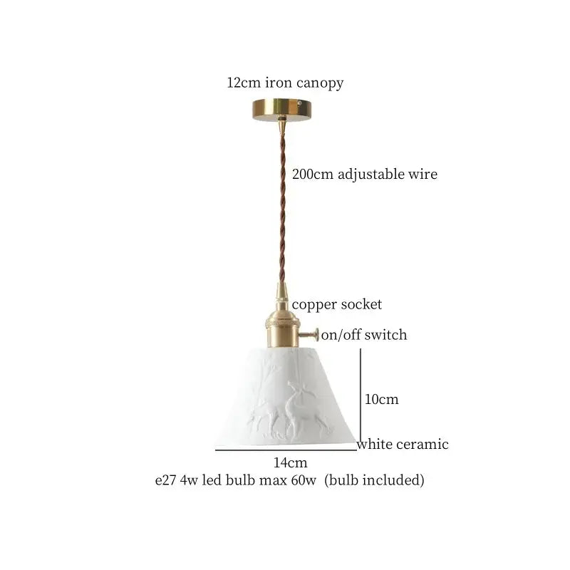 Vintage brass and off-white ceramic led pendant light for dining room