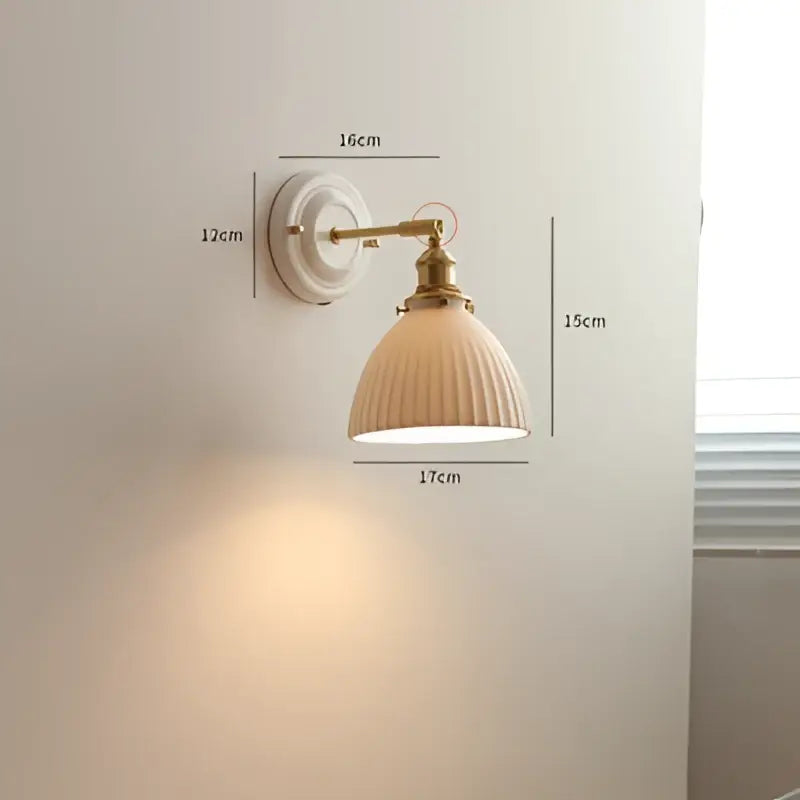 Vintage brass and ribbed glass led wall light bedroom sconce