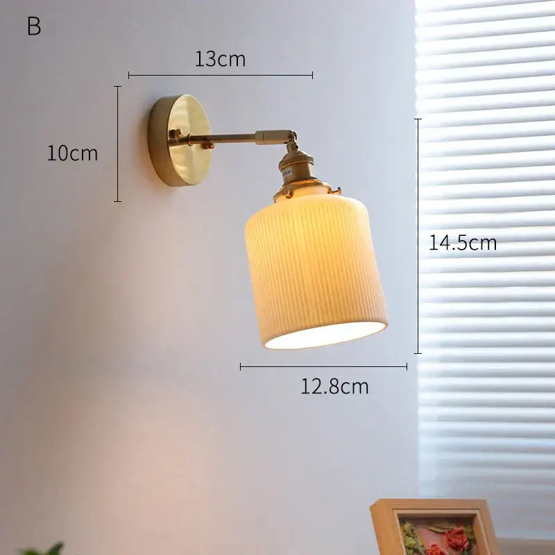Vintage brass and ribbed glass led wall light bedroom sconce