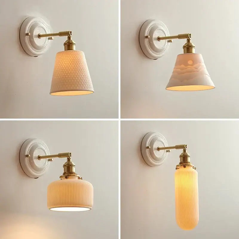 Vintage brass and ribbed glass led wall light bedroom sconce