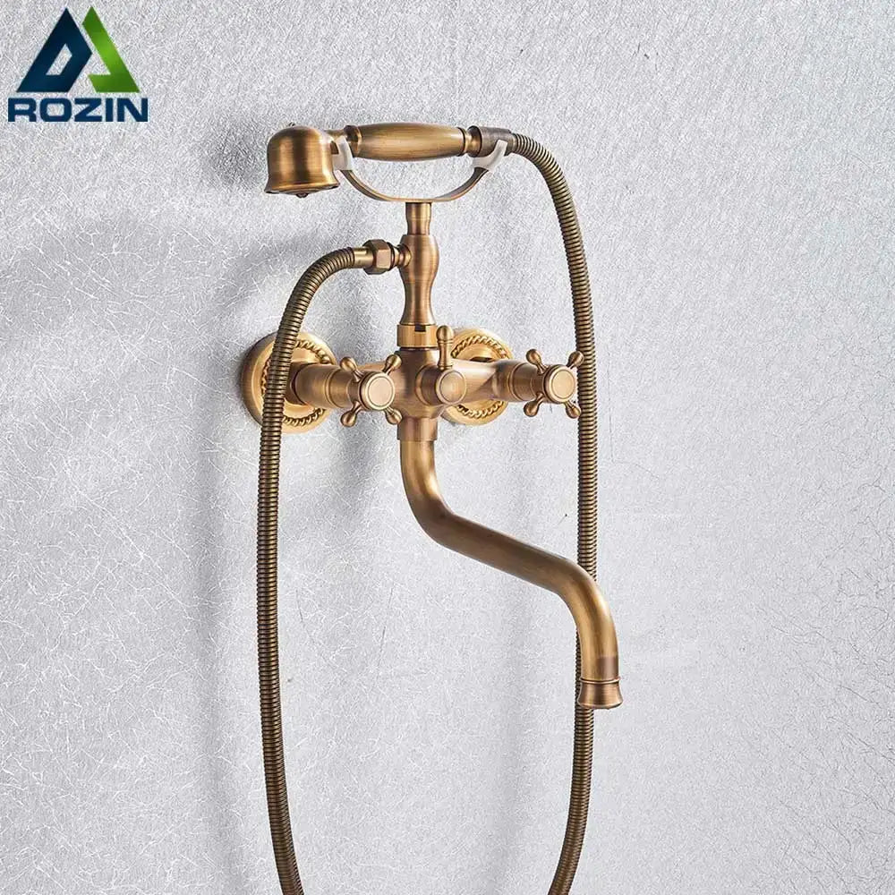 طقم حمام حنفية حوض استحمام نحاسية عتيقة مع دش يدوي