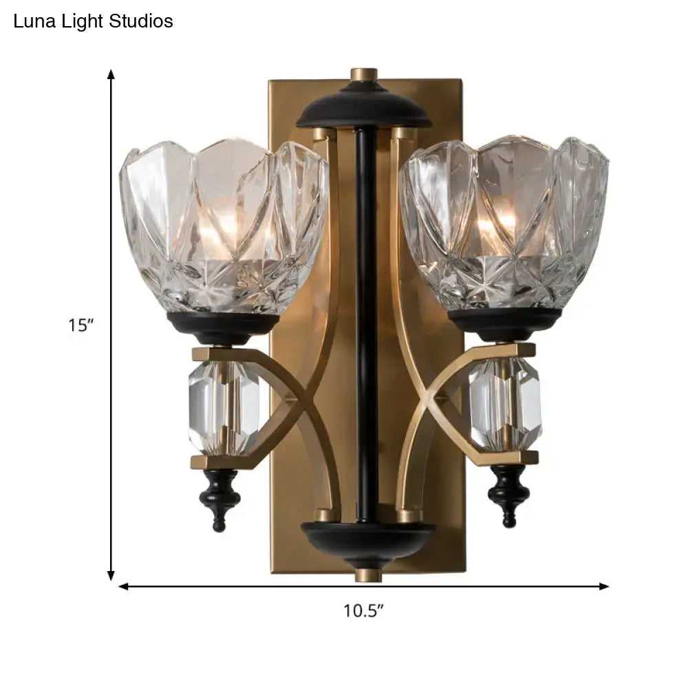 Vintage brass & black crystal wall sconce bedroom gold finish light