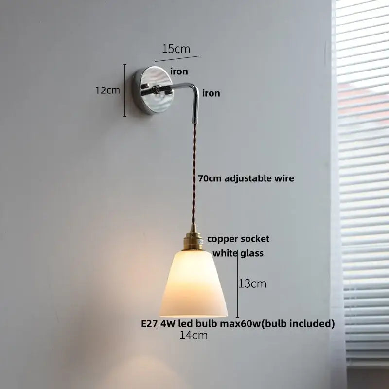 Vintage brass ceramic led wall lamp bedroom ribbed glass sconce