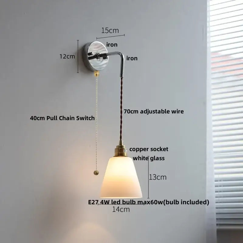 Vintage brass ceramic led wall lamp bedroom ribbed glass sconce
