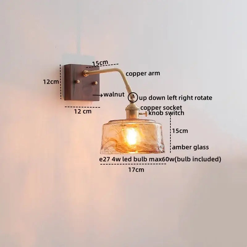 Vintage brass ceramic led wall sconce bedroom scalloped glass light