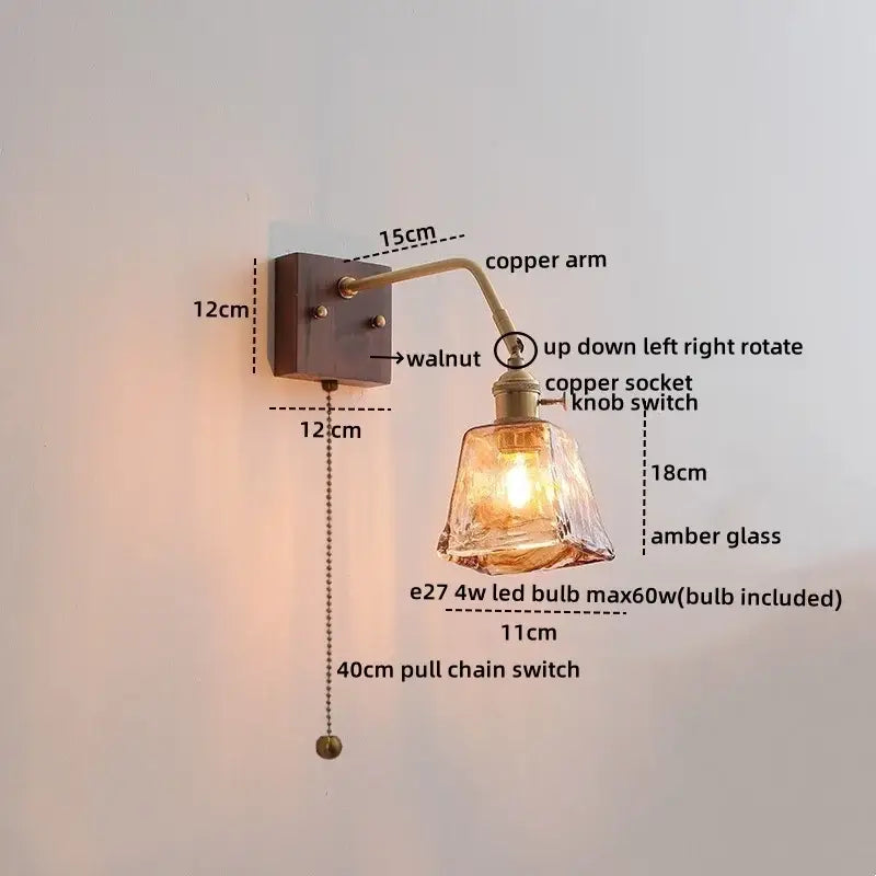 Vintage brass ceramic led wall sconce bedroom scalloped glass light