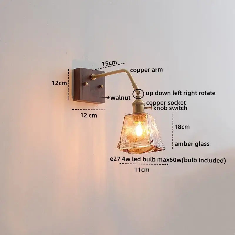 Vintage brass ceramic led wall sconce bedroom scalloped glass light