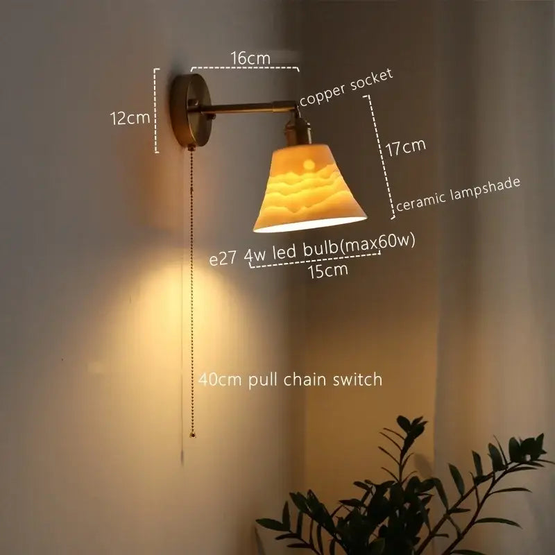Vintage brass ceramic led wall sconce with ribbed glass for bedroom