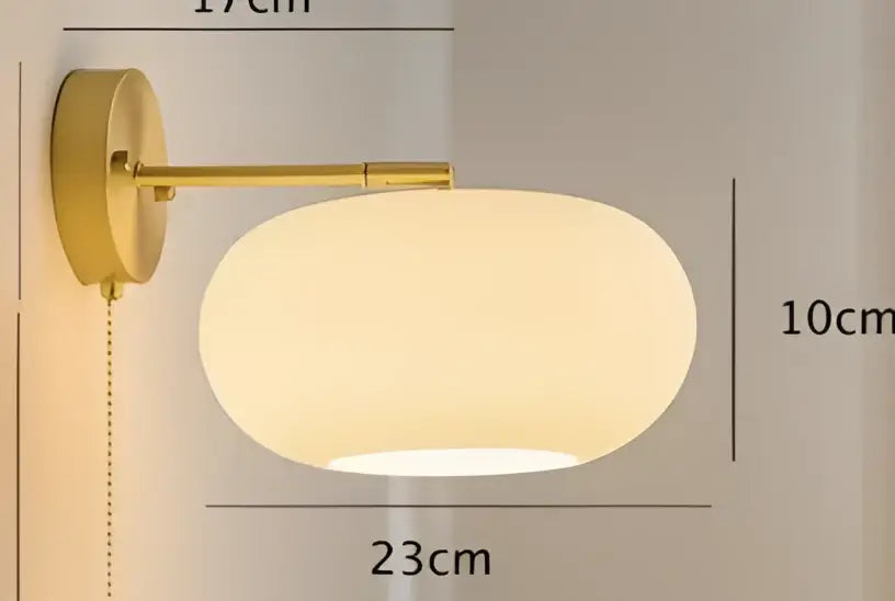Vintage brass ceramic wall lamp with ribbed glass shade for bedroom