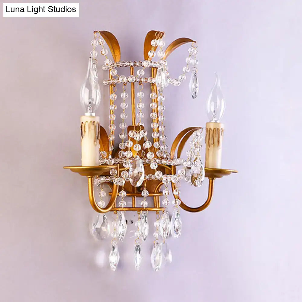 Vintage brass clear crystal wall lamp bedroom chandelier sconce
