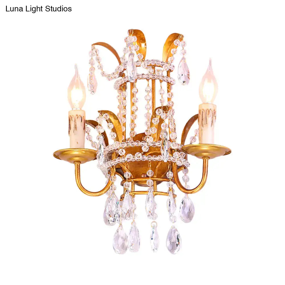 Vintage brass clear crystal wall lamp bedroom chandelier sconce
