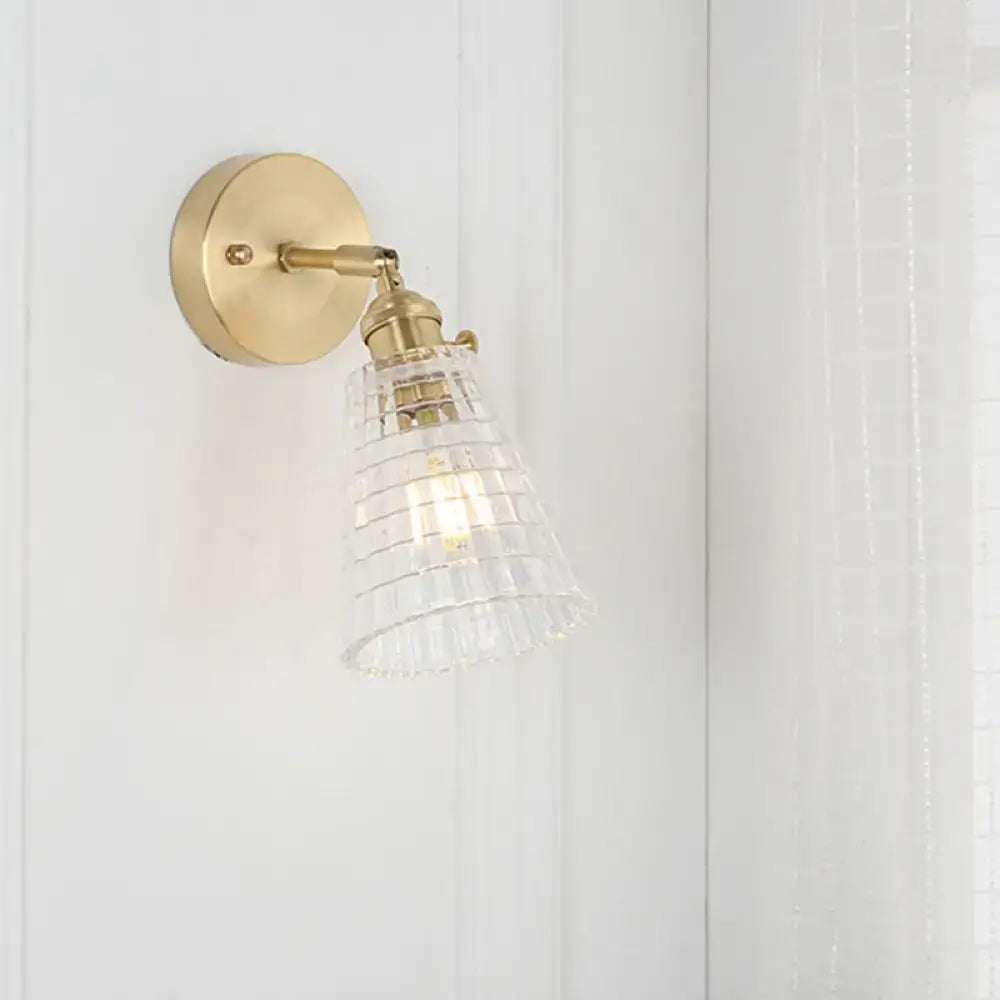 Vintage brass clear ribbed glass wall sconce bedroom led light