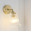 Vintage brass clear ribbed glass wall sconce bedroom led light