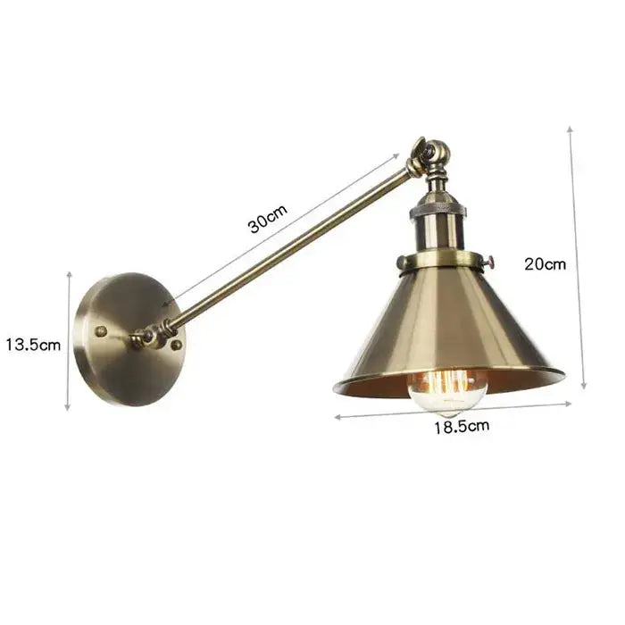 Vintage brass copper wall light bedroom adjustable umbrella sconce