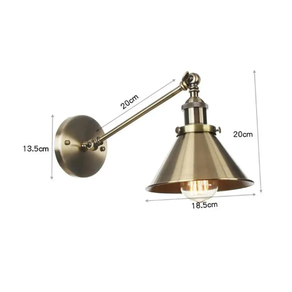 Vintage brass copper wall light bedroom adjustable umbrella sconce