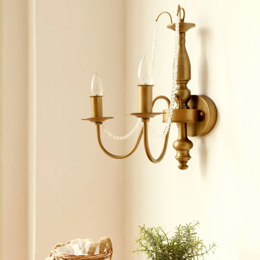 Vintage brass crystal bead wall sconce bedroom candle light