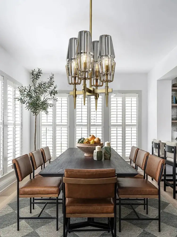 Vintage brass crystal chandelier lights for dining room smoked glass