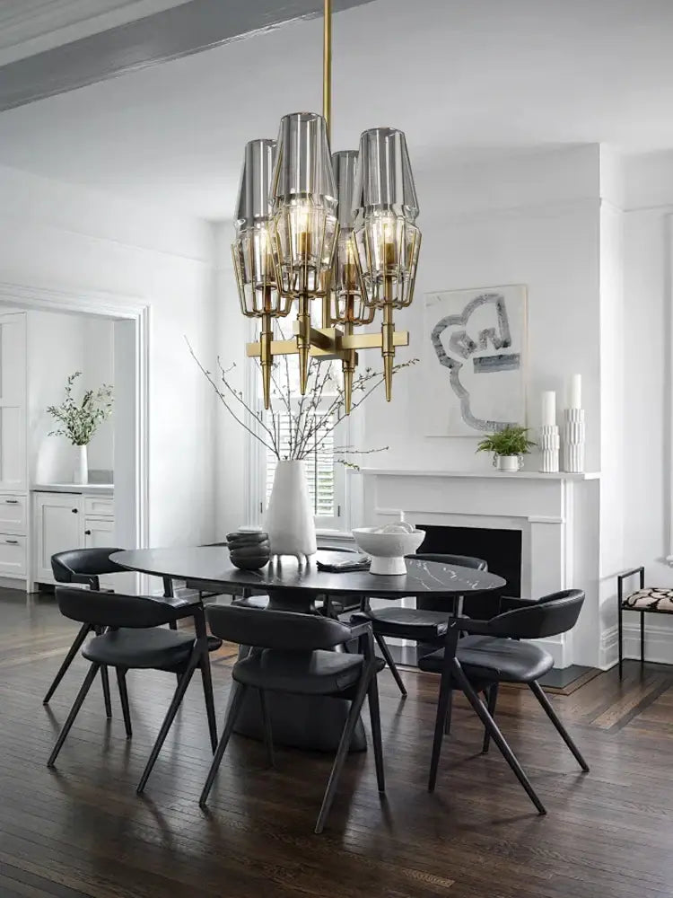 Vintage brass crystal chandelier lights for dining room smoked glass