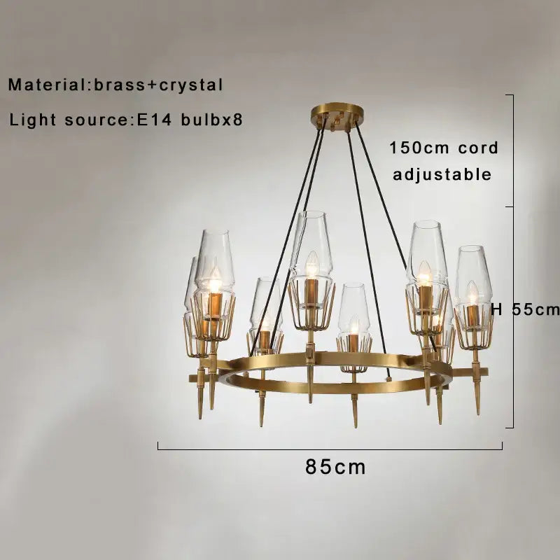 Vintage brass crystal chandelier lights for dining room smoked glass