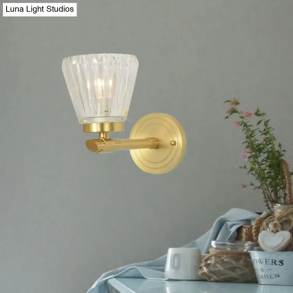 Vintage brass crystal cone light fixture bedroom wall sconce