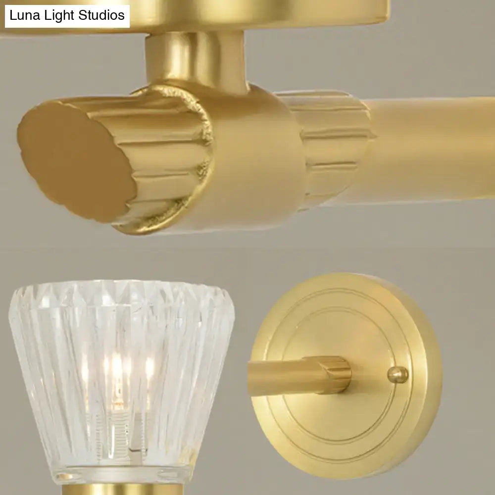 Vintage brass crystal cone light fixture bedroom wall sconce