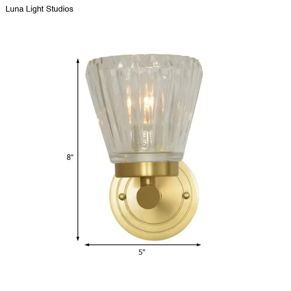 Vintage brass crystal cone light fixture bedroom wall sconce