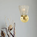 Vintage brass crystal cone light fixture bedroom wall sconce with clear faceted glass shade and brass finish metal base