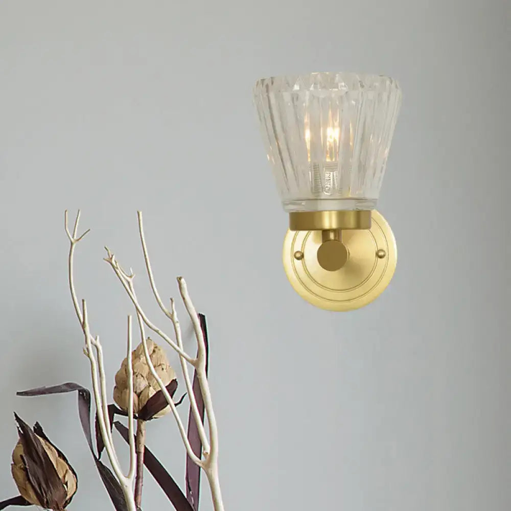 Vintage brass crystal cone light fixture bedroom wall sconce