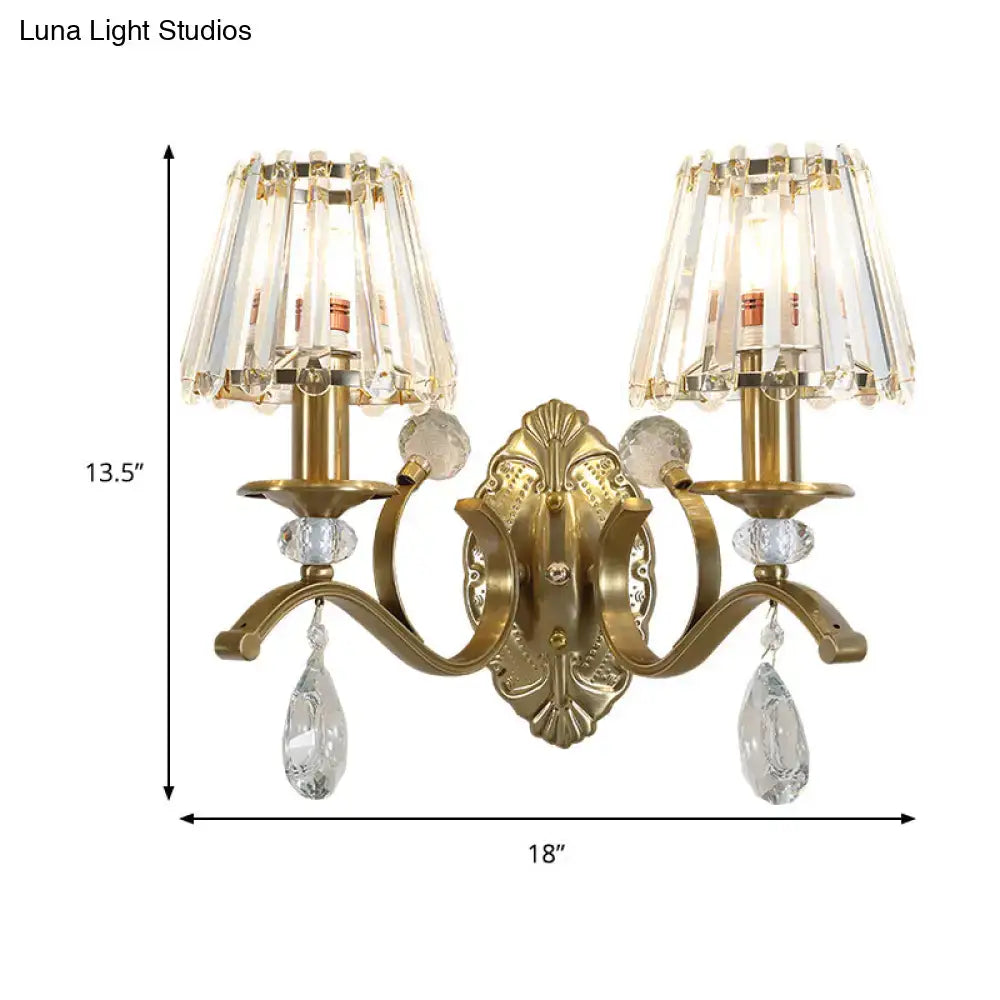 Vintage brass crystal fringe wall sconce living room e14 bulb base light