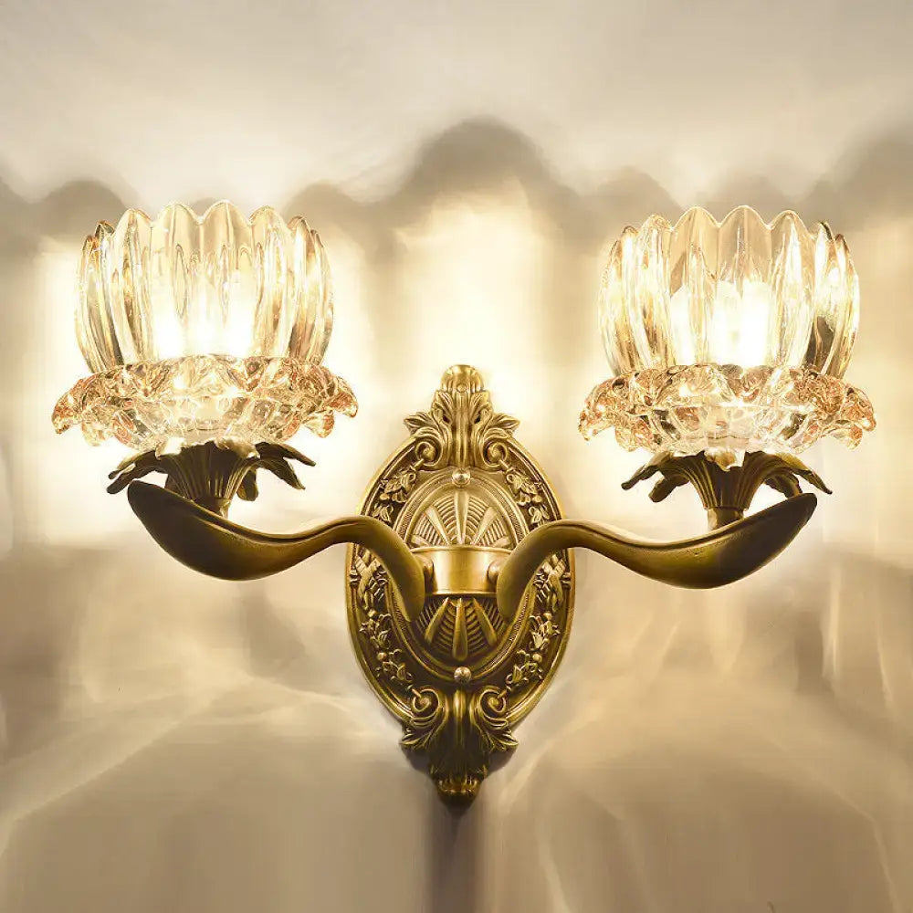 Vintage brass crystal lotus wall lamp living room e12 e14 light