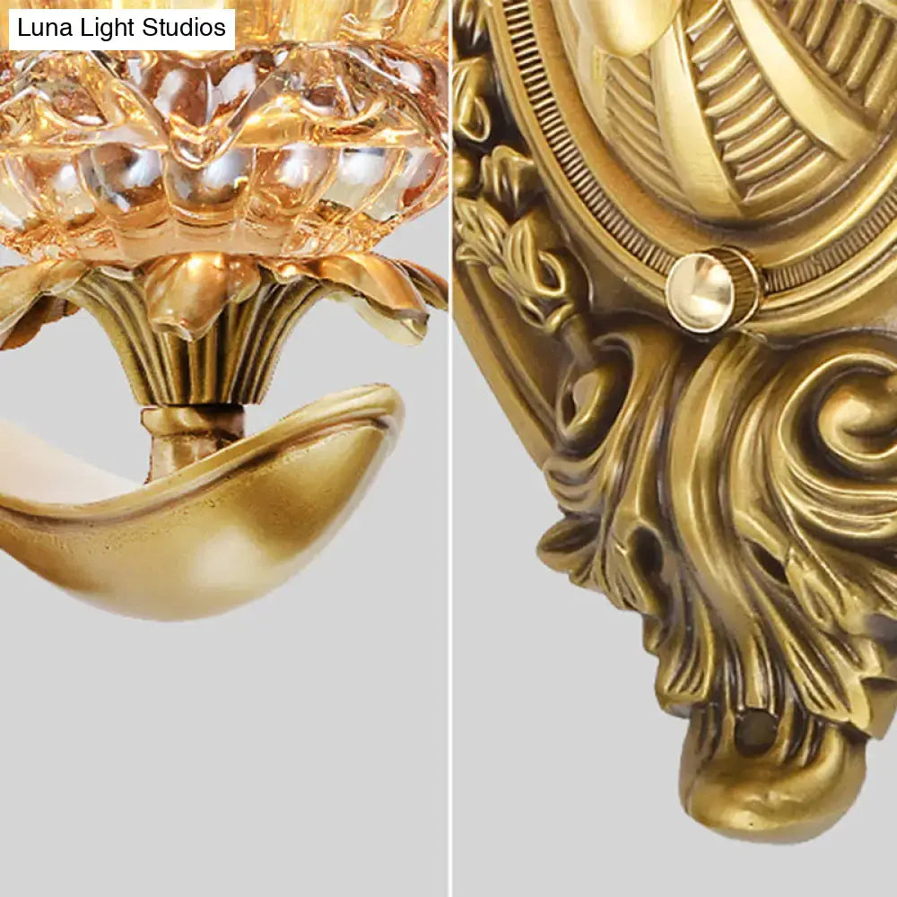 Vintage brass crystal lotus wall lamp living room e12 e14 light