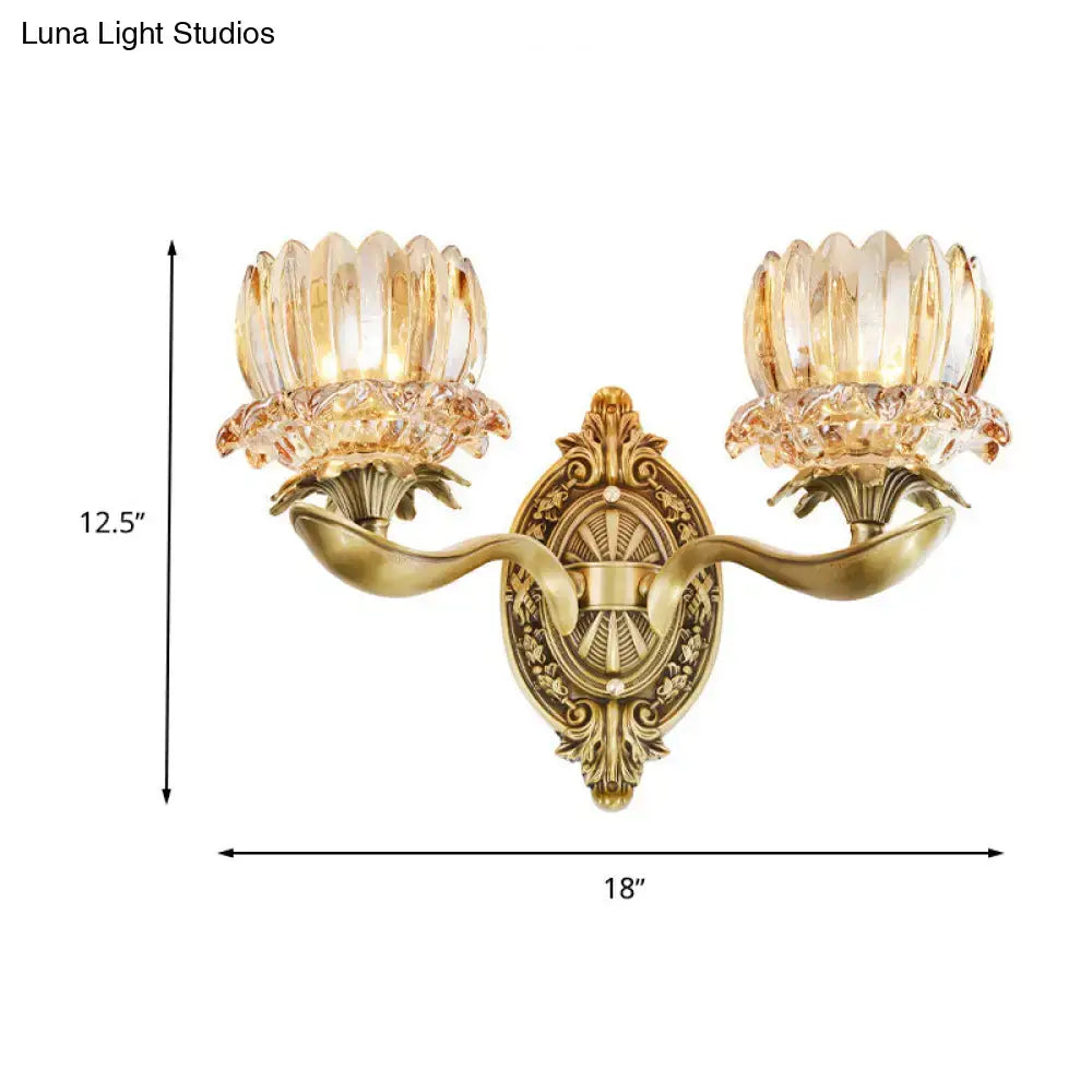 Vintage brass crystal lotus wall lamp living room e12 e14 light