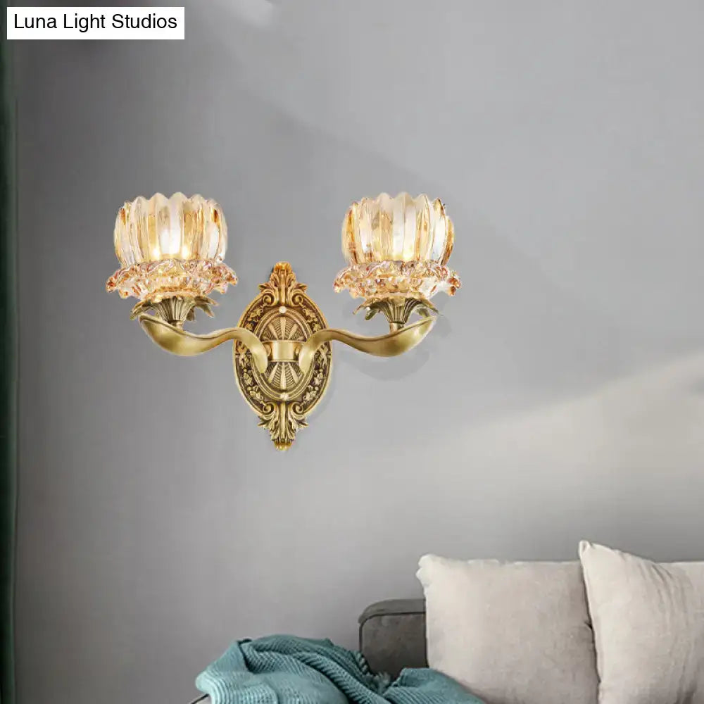 Vintage brass crystal lotus wall lamp living room e12 e14 light