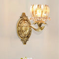 Vintage brass crystal lotus wall lamp living room e12 e14 light