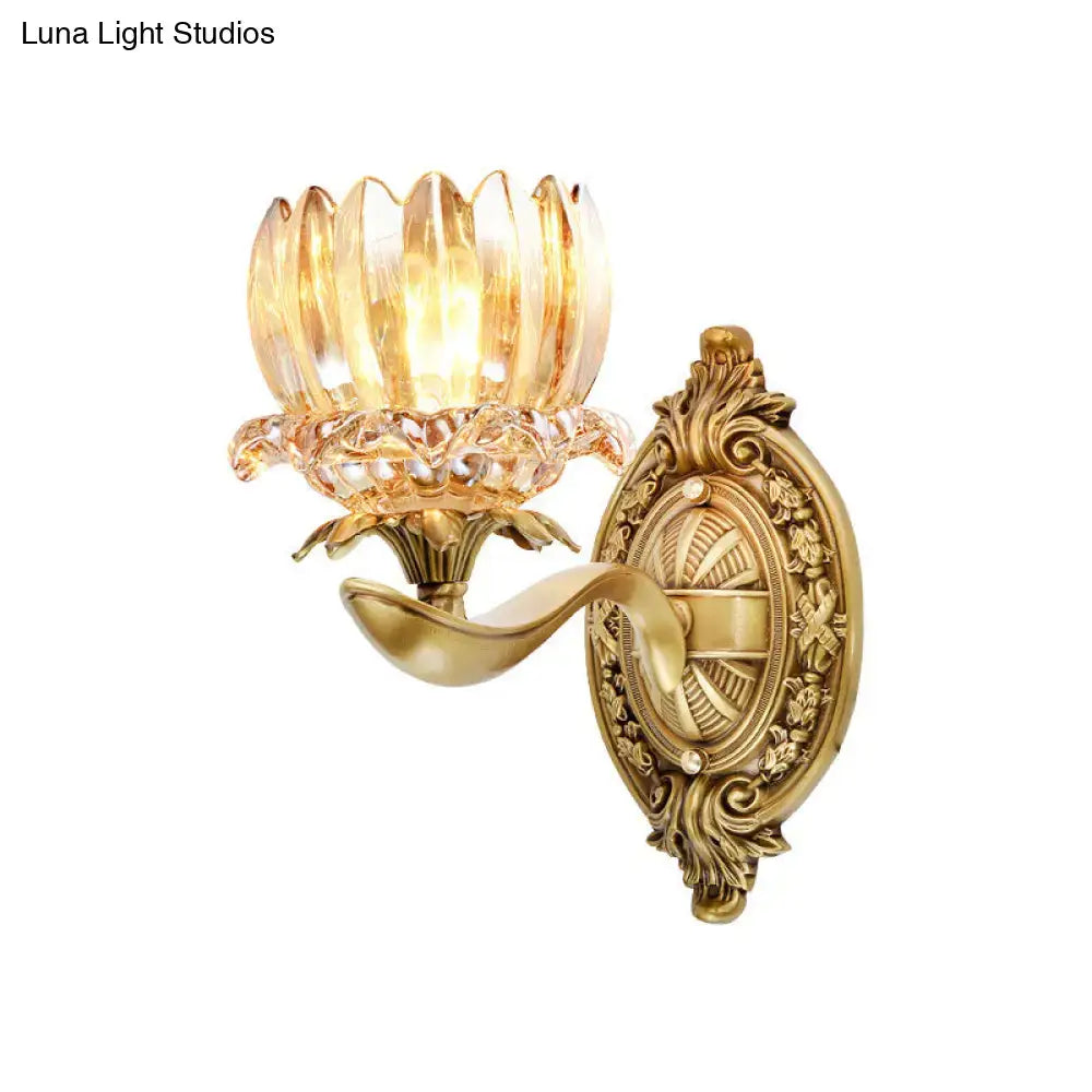 Vintage brass crystal lotus wall lamp living room e12 e14 light