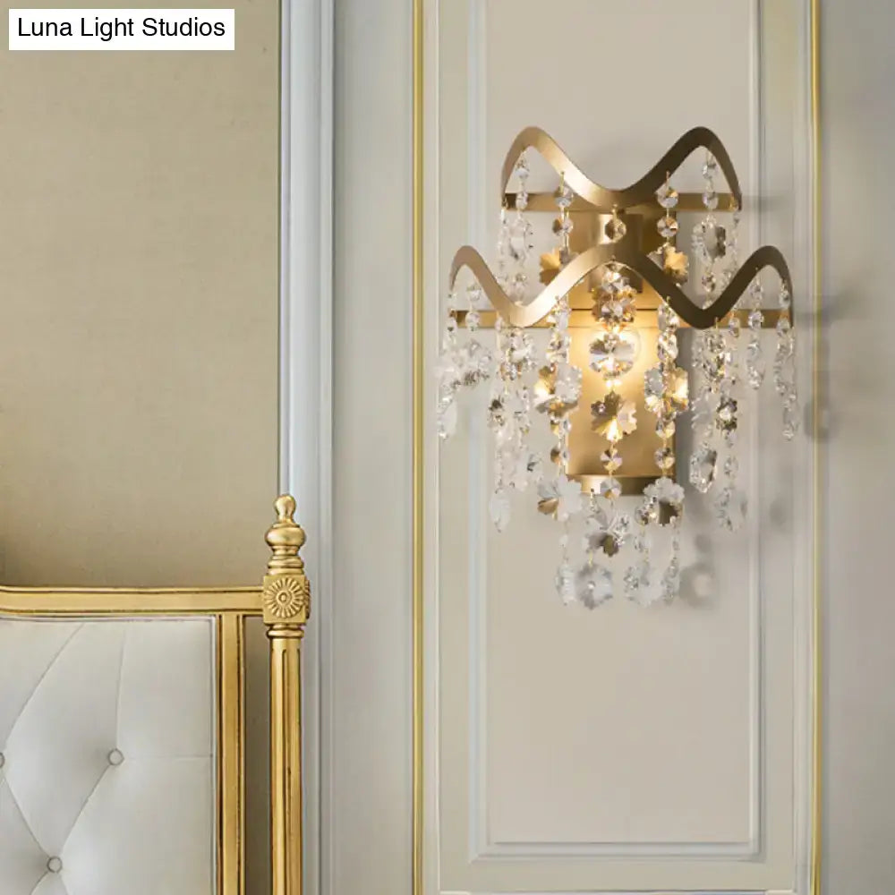 Vintage brass crystal wall sconce bedroom direct wired light