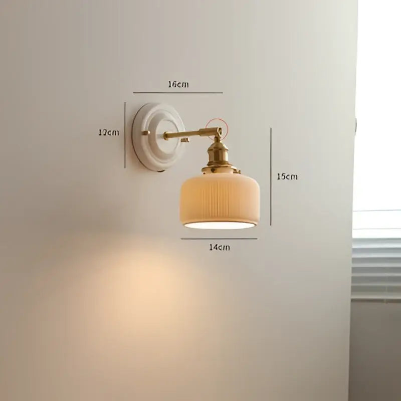 Vintage brass globe wall sconce bedroom ribbed glass light